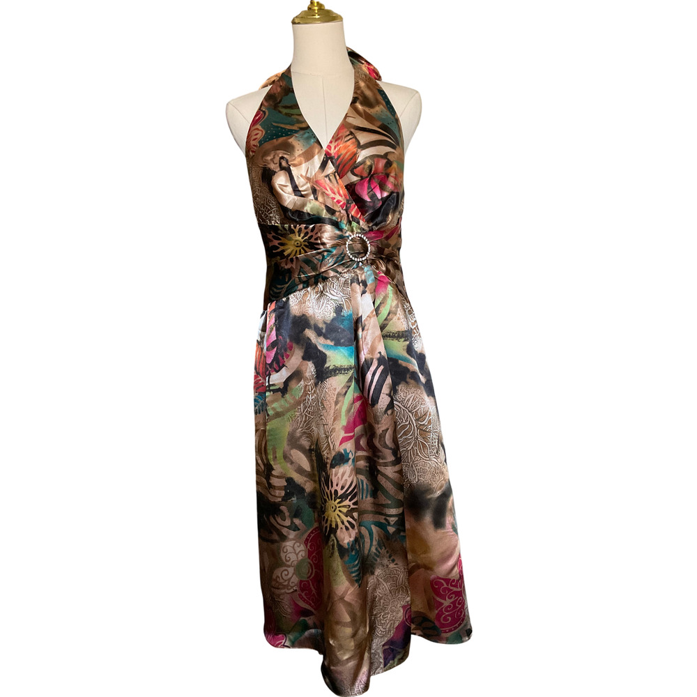 Signature by Robbie Bee Multicolor Halter Midi Dress